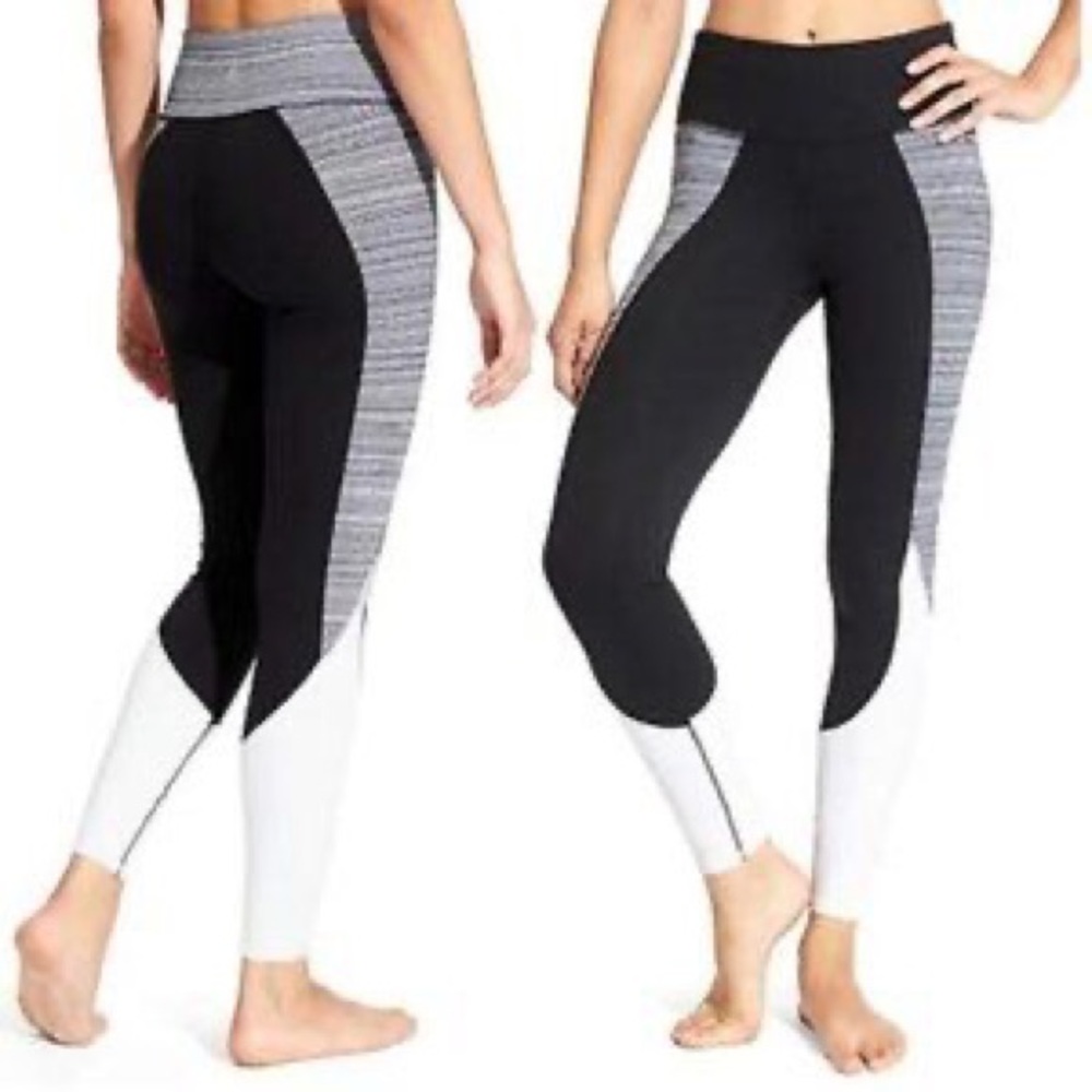 Athleta High Rise Jacquard Flow Chaturanga Black & Gray Leggings Tight Sz Small